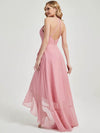 Candy Pink Asymmetrical Chiffon Bridesmaid Dress With V Neckline