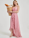 Candy Pink Ruffles V-neck Asymmetrical Chiffon Bridesmaid Dress Kyomi