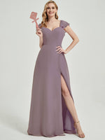 Dusk Rushed V Cut Split Bridesmaid Dress Ella