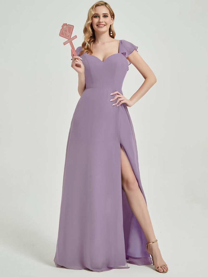 Dusty Purple Rushed V Cut Split Bridesmaid Dress Ella