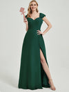 Emerald Green Rushed V Cut Split Bridesmaid Dress Ella