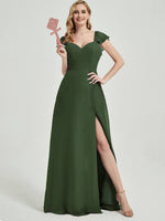 Olive Rushed V Cut Split Bridesmaid Dress Ella