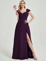 Plum Rushed V Cut Split Bridesmaid Dress Ella