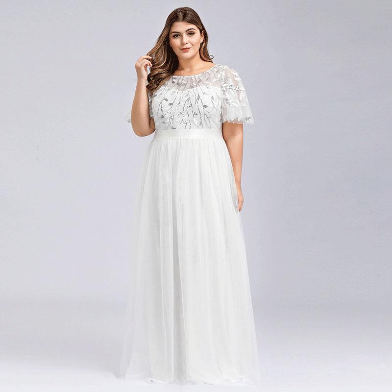 White Plus Size Elegant Sequins Evening Bridesmaid Dresses-Ratih