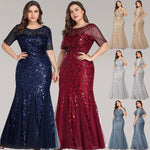 Navy Blue Plus Size Leaves Sequined Lace Tulle Mermaid Evening Dress
